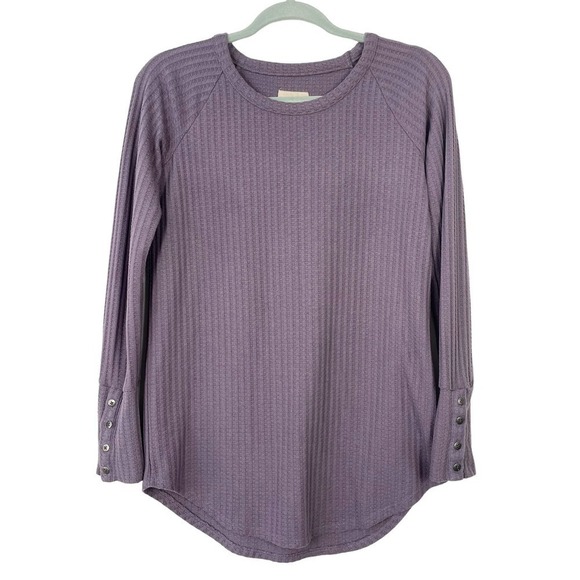Chaser Waffle Knit Long Sleeve Thermal Mystic Purple Top Small Casual Cozy - Picture 3 of 8
